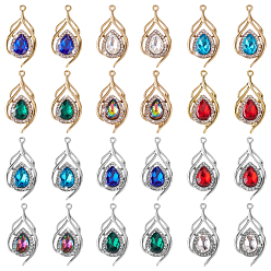 (52) Непрозрачная лаванда 24шт 12 цветные подвески из сплава стекла, очарование слезы, со стразами, граненые, разноцветные, 31.5x15.5x5 мм, отверстие : 1.4 мм, 2 шт / цвет