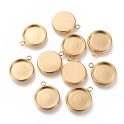 Золотой Ионное покрытие (ip) 304 подвеска из нержавеющей стали с кабошоном, плоско-круглые, золотые, лоток : 12 мм, 17x15x3 мм, отверстие : 1.8 мм