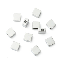 Platino Real Plateado Cuentas de latón shegrace, sin cadmio y níque y plomo, plaza, Platino verdadero plateado, 6x6x3 mm, agujero: 1.8 mm