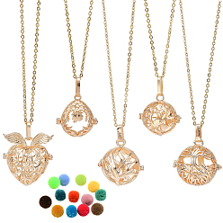 Light Gold Сделай сам 304 подвески из нержавеющей стали, диффузоры эфирных масел, ожерелья, наборы для изготовления, с подвесками из латунных полых бусин, полиэфирный жемчуг, золотой свет, 23.6 дюйм (60 см), 2 мм