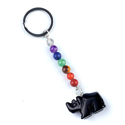 Обсидиан Обсидиан брелок, с кварцевым резонатором, аметист, ляпис, авантюрин, красный агат, красная яшма, носорог, 10 см