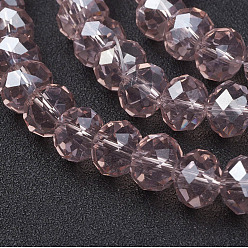 Dark Salmon Glass Beads Strands, Pearl Luster Plated, Crystal Suncatcher, Faceted Rondelle, Dark Salmon, 10x7mm, Hole: 1mm, about 70~72pcs/strand, 18 inch