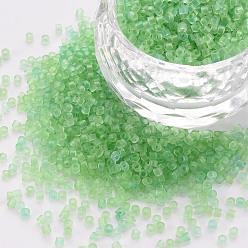 Light Green Glass Cylinder Beads, Seed Beads, Transparent Frosted Colours, Round Hole, Light Green, 1.5~2x1~2mm, Hole: 0.8mm, about 8000pcs/bag, about 1pound/bag