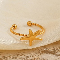 Золотой 304 из нержавеющей стали манжеты кольца, морская звезда, золотые, 11x14 мм