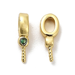 Зеленый Латунный микро-паве кубический кубик циркония жемчужина, долговечный, без кадмия и без свинца, реальный 18 k позолоченный, зелёные, 10.5x4x2 мм, отверстие : 3x2 мм, штифты : 0.8 мм