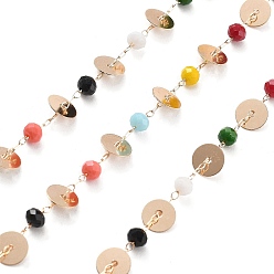 Разноцветный Плоские круглые цепочки из латуни и стеклянных бусин ручной работы, для ожерелья браслеты решений, долговечный, пайки, с катушкой, красочный, 4.5x3.5 мм, около 16.40 футов (5 м) / рулон