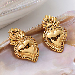 Золотой 304 из нержавеющей стали серьги, сердце, золотые, 30.5x18.5 мм