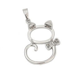 Cat Shape Сеттинги для кулона (кабошонов), латунь , настройки открытой спины, животных серии, платина, форма кошки, 33.5x27x8 мм, отверстие : 8 мм, лоток : 16.5x15.5 мм