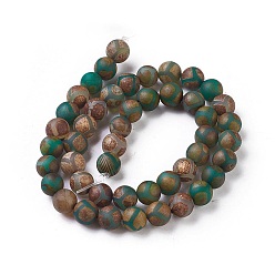 Coconut Brown Tibetan Style Turtle Back Pattern dZi Beads Strands, Natural & Dyed Agate Beads, Matte Style, Round, Coconut Brown, 8mm, Hole: 1mm, about 48pcs/strand, 16 inch