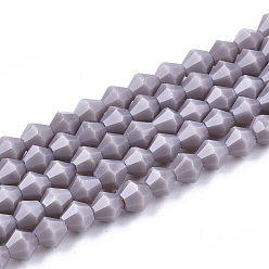 Slate Gray Opaque Solid Color Glass Beads Strands, Imitation Jade, Faceted, Bicone, Slate Gray, 4.5x4mm, Hole: 1mm, about 92~96pcs/strand, 13.78~14.37 inch