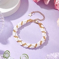 Белый Браслеты из стеклянных бусин для женщин, с 304 из нержавеющей стали Lobster Claw застежками, белые, 7-1/2 дюйм (19 см)