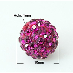 Fuchsia Pave Disco Ball Beads, Polymer Clay Rhinestone Beads, Grade A, Fuchsia, PP13(1.9~2mm), 10mm, Hole: 1mm