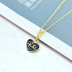 Черный Ожерелья с подвеской в виде сердца из латуни и эмали с прозрачным кубическим цирконием для женщин, золотые, чёрные, 17.72 дюйм (45 см)