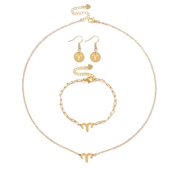 Овен Комплекты женских браслетов из сплава созвездий, серег и ожерелий с подвесками, золотые, Овен, 33x12 мм, 170 мм, 450 мм