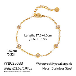 Rhombus 304 Stainless Steel Crystal Rhinestone Geometric Link Chain Bracelets, Golden, Rhombus, 6.69 inch(17cm)