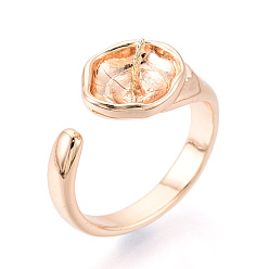 Настоящее золото 18K Настройки латунных манжетных колец, за половину пробурено бисера, без кадмия, без никеля и без свинца, реальный 18 k позолоченный, штифты : 0.9 мм, 9.5 мм, размер США 6 1/2 (16.9 мм)