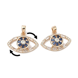 Настоящее золото 18K Вращающиеся подвески из латуни с микропаве и кубическим цирконием, долговечный, Злые чары глаз, реальный 18 k позолоченный, 14x20x6 мм, отверстие : 4x2.5 мм