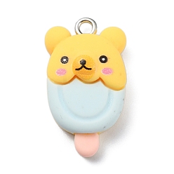 Золотистый Мультяшные подвески из непрозрачной смолы с имитацией еды, чамсы для мороженого с медведями и животными с железными петлями с платиновым покрытием, золотые, 24.5x14x7.5 мм, отверстие : 2 мм