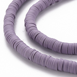 Plum Handmade Polymer Clay Bead Strands, Heishi Beads, Disc/Flat Round, Plum, 6x0.5~1mm, Hole: 2mm, about 320~447pcs/strand, 15.74 inch~16.92 inch