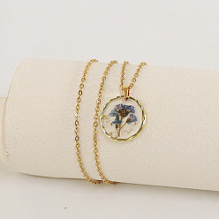 Васильковый Ожерелья с плоским круглым кулоном из сплава и пластика с внутренним цветком, золотые, васильковый, 17.72 дюйм (45 см)