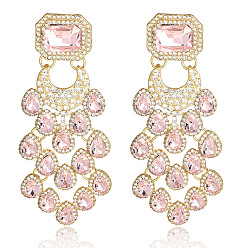 Pink Серьги-люстры из сплава со стразами в форме капли и прямоугольника, золотые, розовые, 83x33 мм