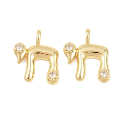 Настоящее золото 18K Латунные подвески с фианитами, амулеты с символом еврейского чая, долговечный, стойки покрытие, без свинца и без кадмия, реальный 18 k позолоченный, 24x20x5 мм, отверстие : 5x3 мм