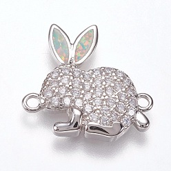 Champagne Yellow Brass Micro Pave Cubic Zirconia Bunny Links connectors, with Synthetic Opal, Rabbit Findings, Platinum, Champagne Yellow, 15x16.5x2.5mm, Hole: 1.2mm