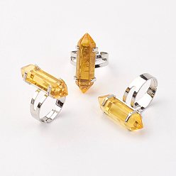 Gold Bullet Glass Finger Rings, with Iron Ring Findings, Platinum, Gold, Size 8, Inner Diameter: 18mm