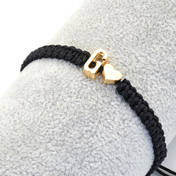 Letter G Браслеты из плетеных бусин из сплава, Браслеты из хлопкового шнура, плетеные для пары., сердце и алфавит, чёрные, золотые, Буква G, 6.30~11.81 дюйм (16~30 см)