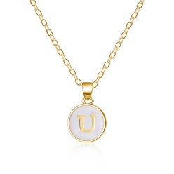 Letter U Ожерелья из сплава с белой эмалью, плоские круглые с буквами, золотые, Буква U, 17.32 дюйм (44 см)
