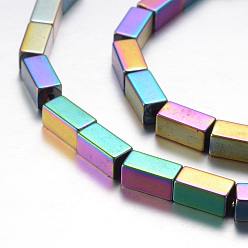 Rainbow Plated Electroplate Magnetic Synthetic Hematite Bead Strands, Grade A, Cuboid, Multi-color Plated, 8x4x4mm, Hole: 1mm, about 48pcs/strand, 15.7 inch(40cm)