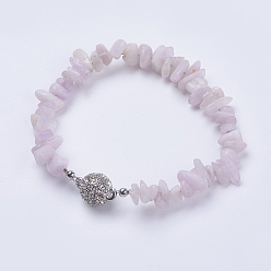 Кунсайт Натуральные браслеты кунцита, с сплава горный хрусталь магнитных застежками, самородки, платина, 7-1/4 дюйм (185 мм)