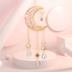 Розовый Кварц Медная проволока, обернутая натуральными кусочками розового кварца и металлической луной, с подвесками в виде древа жизни, подвесные ловцы солнца, со стеклянной подвеской-каплейкой, 50x11 см