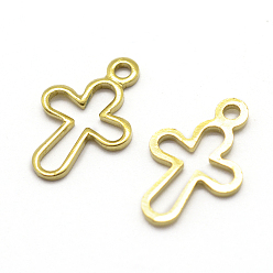 Без Покрытия Латунные крошечные крестики, никелевые свободные прелести, сырой (без покрытия), 12x8x1 мм, отверстие : 1 мм