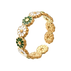 Настоящее золото 18K 304 открытые манжеты из эмалированной нержавеющей стали, цветок ромашка, реальный 18 k позолоченный, 5 мм, регулируемый