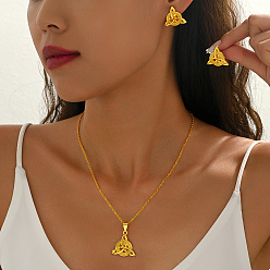 Настоящее золото 18K Комплекты из серег-гвоздиков и ожерелий с подвесками в виде тройного узла для женщин, реальный 18 k позолоченный, ожерелья: 17.32 дюйм (44 см)