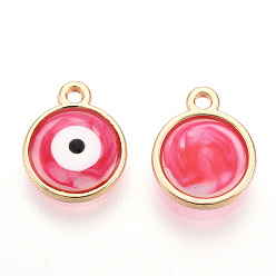 Светло-Вишневый Эпоксидная смола эмаль обереги от сглаза, с реечным покрытием из сплава светло-золотистого цвета с открытой задней панелью, без кадмия, без никеля и без свинца, светло-вишневый, 12.5x10x1.5~2.5 мм, отверстие : 1.2 мм