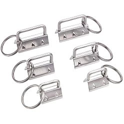 Mixed Color Electroplate Iron Split Key Rings, Keychain Clasp Findings, with Ribbon Ends, Mixed Color, Ring: 24x2.5mm, End: 20~21x20~21x13~14mm, 45pcs/set