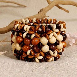 Сиена Деревянные эластичные браслеты в стиле богемы и этнического стиля для женщин, цвет охры, внутренний диаметр: 2-1/8~2-1/2 дюйм (5.3~6.2 см)