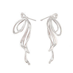 Платина Латунные серьги, бантом, платина, 43x14 мм, отверстие : 0.9 мм, штифты : 0.7x13.5 мм