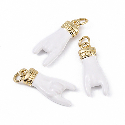 Белый 3подвески из латуни с эмалевым покрытием, с целью перехода в кольце, долговечный, без свинца и без кадмия, рок-жест-чары, реальный 18 k позолоченный, белые, 21.5x8.5x3.5 мм, отверстие : 3.5 мм