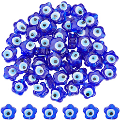 Bleu Moyen  Main mal de perles au chalumeau des yeux, fleur, bleu moyen, 11x12x6mm, Trou: 1.6mm, Environ 33 pcs/chapelet, 14.57 pouce (37 cm)