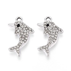 Кристалл Подвески из сплава со стразами, дельфин, без кадмия, без никеля и без свинца, платина, кристалл, 21.5x13x4 мм, отверстие : 1.6 мм