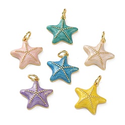 Морская звезда Подвески из морской латуни, реальный 18 k позолоченный, с эмалью, с целью перехода в кольце, морская звезда, 15.5x15.5x3.5 мм, отверстие : 3 мм