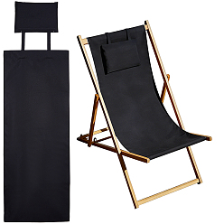 Black Chair Canvas & Oxford Cloth, with Pillow, Beach Chair Cloth Replacement Supplies, Black, 1460x432x1.5~32mm