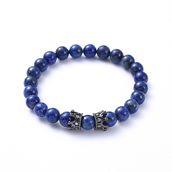 Lapislazuli Natürliche Lapislazuli (gefärbte) Stretch-Perlenarmbänder, mit Messing Micro Pave Zirkonia Kronenperlen, Innendurchmesser: 2-1/8 Zoll (5.5 cm)
