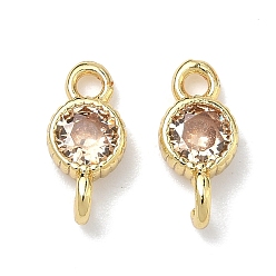 Темный Лосось Латунные подвески-коннекторы с плоскими круглыми фианитами, инкрустированные кубическим цирконием., золотые, стойки покрытие, без кадмия и без свинца, долговечный, темный лосось, 10x5x3 мм, отверстия : 1.4 mm и 1.5 мм