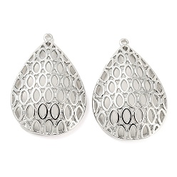 Платина Стойки обшивки латунные подвески, полый шарм в форме слезы, платина, 27.5x18.5x5 мм, отверстие : 0.8 мм