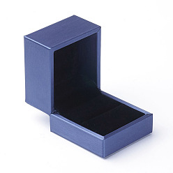 Royal Blue PU Leather Ring Boxes, Rectangle, Royal Blue, 6.05x6.6x5.1cm