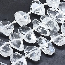 Quarzkristall Grade eine natürliche Quarzkristallperlenstränge, facettiert, verdreht, Nuggets, 25~38x10~24 mm, Bohrung: 2 mm, ca. 17~20 Stk. / Strang, 15.3~16.1 Zoll (39~41 cm)